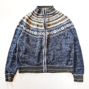 Tiara International Vintage Fair Isle Cardigan Sweater Blue Green Tan